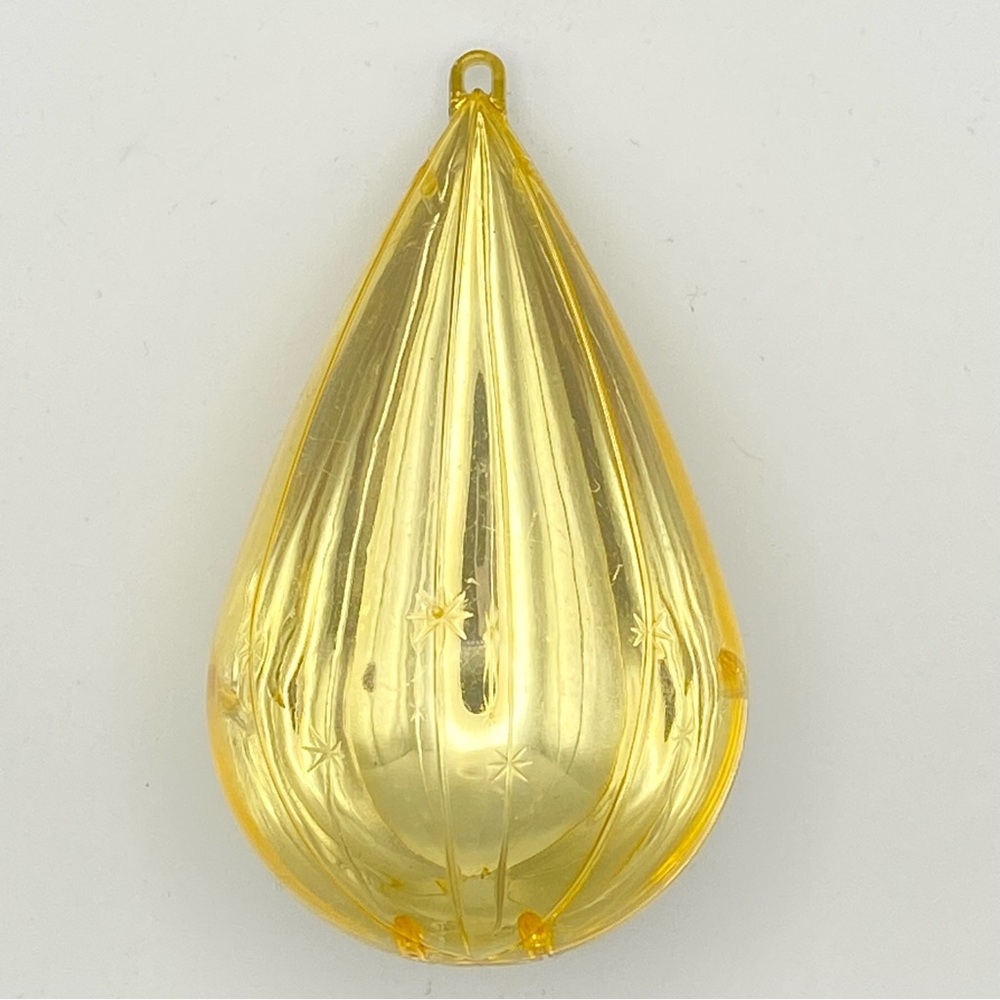 Vintage Jewel Brite Set of 4 Gold Teardrop Ornaments Plastic MCM Nostalgic Retro